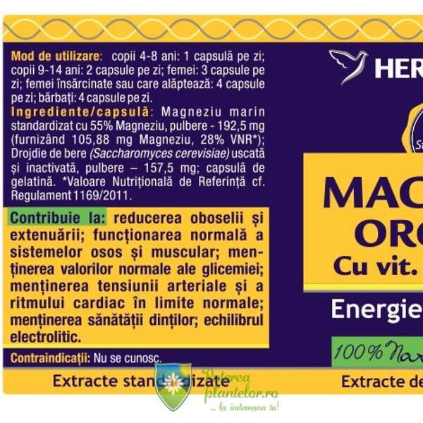 Herbagetica Magneziu Organic 120 capsule