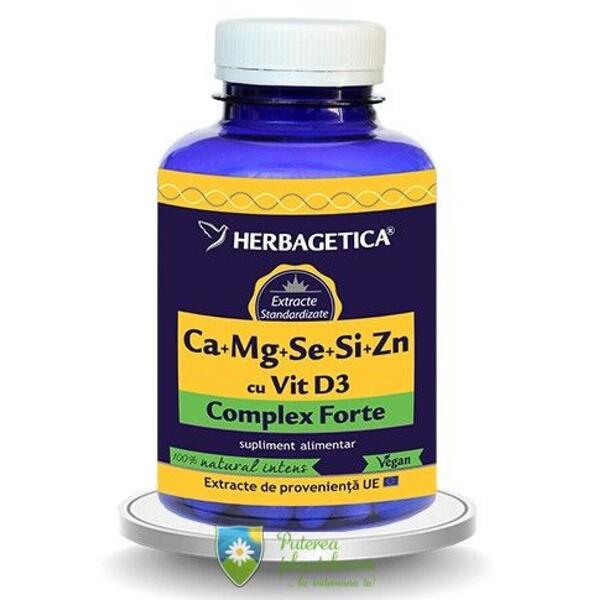 Herbagetica Ca+Mg+Se+Si+Zn organice cu Vit. D3 120 capsule