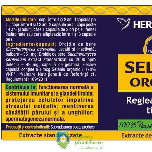 Herbagetica Seleniu Organic 30 capsule