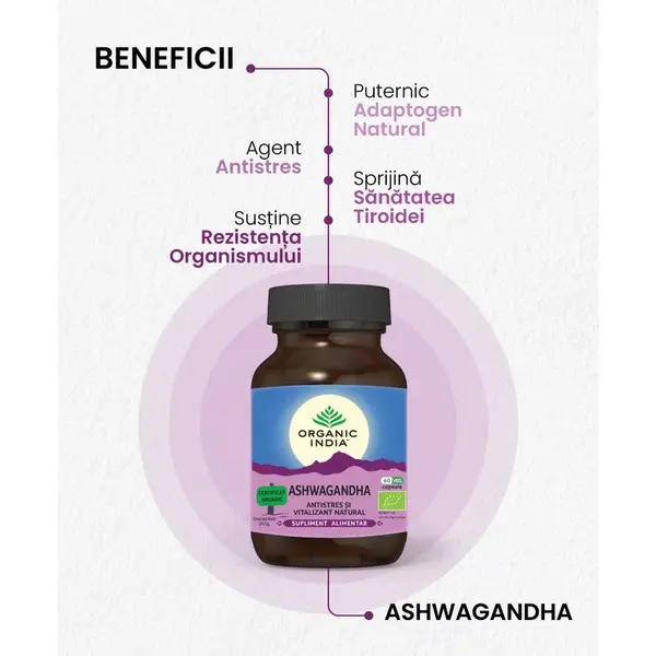 Organic India Ashwagandha Antistres si Energizant 60 capsule